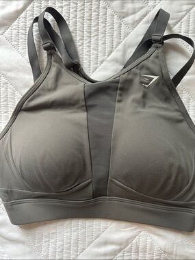 Gymshark Olive Gray small Impact Sports Bra with Mesh Panel